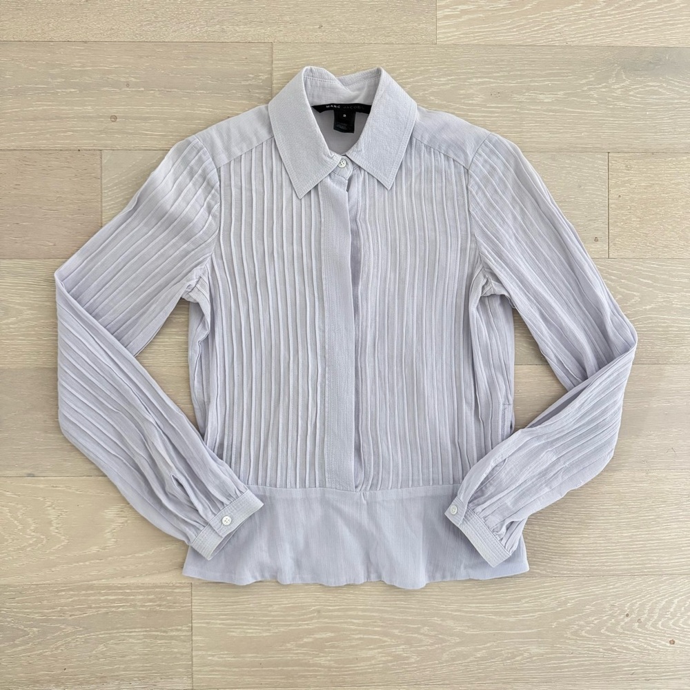 Marc Jacobs Lilac Pleated Peplum Cotton Blouse